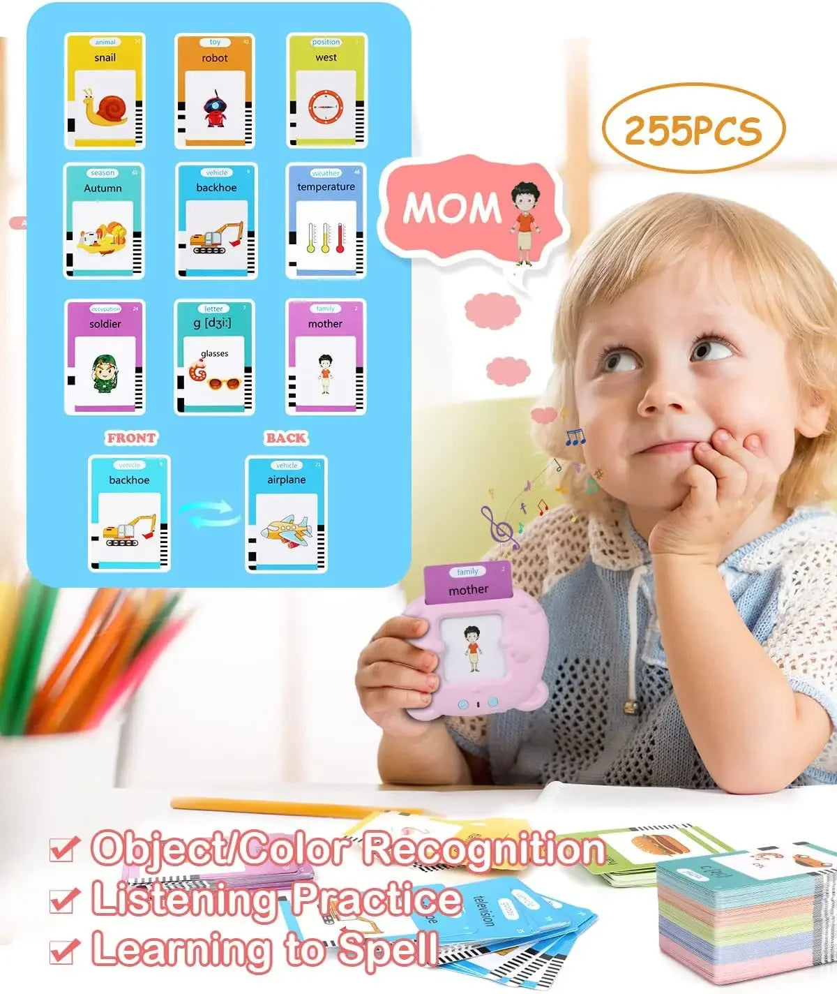 510 words Language Learning Machine for Kid ( talking cards )